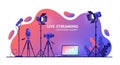 A stylized illustration depicts a live streaming setup. It includes two tripod-mounted Royalty Free Stock Photo