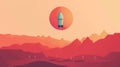 A stylized illustration depicts a rocket suspended against a Martian sunset, offering a nod to interplanetary