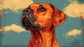 Majestic Rhodesian Ridgeback Dog Portrait, Vintage Style Art Royalty Free Stock Photo