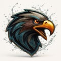Stylized Eagle Head with Water Splashes Brown Teal and Gold Colors on White Background Royalty Free Stock Photo