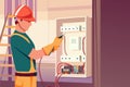 Electrician testing wiring in electrical panel with multimeter, professional maintenance and safety concept illustration Royalty Free Stock Photo