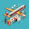 A stylized illustration features an airplane with geometric forms and bold outlines. Royalty Free Stock Photo