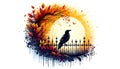 A stylized illustration features a raven perched on an ornate black ir Royalty Free Stock Photo