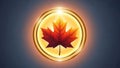 Stylized illustration features a red maple leaf at the center of a glowing Royalty Free Stock Photo