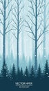 Stylized illustration of a forest in winter. Tall, bare trees with slender trunks are Royalty Free Stock Photo