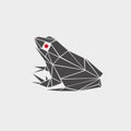 Stylized illustration of a frog, toad polygonal, monochrome, red eyes. logo, icon, sign, symbol, flat, painted in perspecti