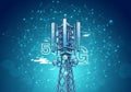 A stylized illustration of a 5G cellular tower, centered against a deep Royalty Free Stock Photo