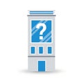 A stylized illustration of a gray building features a large, blue question mark on its Royalty Free Stock Photo
