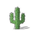 Stylized illustration of a green cactus with three arms on a white background Royalty Free Stock Photo
