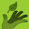 stylized illustration of a green hand holding a leaf representing sustainability Royalty Free Stock Photo