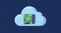 A stylized illustration of a green microchip embedded within a light blue cloud