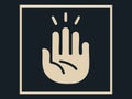 Stylized illustration of hand with rays in rectangular frame on dark background. concept of symbol, gesture, spirituality Royalty Free Stock Photo