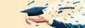 Stylized illustration of a hand tossing a graduation cap, modern design Royalty Free Stock Photo