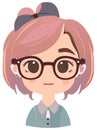 Stylized illustration of head of young girl with glasses and bow in her hair