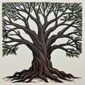 Stylized illustration of a large tree with a thick, twisting trunk and sprawling branches. The Royalty Free Stock Photo