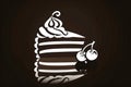 Stylized illustration of a layered cake slice with cherries on a dark background, emphasizing sweetness. Royalty Free Stock Photo