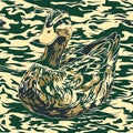 Stylized Illustration of a Mallard Duck on a Camouflage Patterned Water Surface Royalty Free Stock Photo