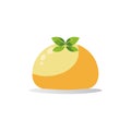 Stylized Illustration of a Mango-like Fruit with Green Leaves on Top, Flat Design Royalty Free Stock Photo