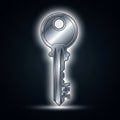 A stylized illustration of a metallic key with a large circular head and jagged edges, set against Royalty Free Stock Photo