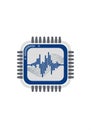 Stylized illustration of a microchip with a waveform icon in the center. The chip body Royalty Free Stock Photo