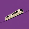 A stylized illustration of a monorail train on a diagonal track against a solid purple Royalty Free Stock Photo