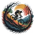 Stylized illustration of a mountain biker navigating a rugged trail. Royalty Free Stock Photo