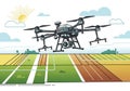 A stylized illustration of a multi-rotor drone flying over agricultural Royalty Free Stock Photo