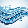 Stylized illustration of ocean waves using various shades of blue and white. Curving Royalty Free Stock Photo