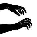 Stylized illustration of ominous black hands silhouette reaching out from the side searching for something Royalty Free Stock Photo