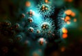 Stylized illustration of ominous and sinister looking green viruses