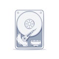 Stylized illustration of an open hard disk drive with read write head and platter visible Royalty Free Stock Photo