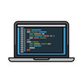 Laptop displaying colorful code, representing programming and software development. Royalty Free Stock Photo
