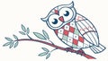Stylized owl on branch decorative pattern vector design Generative AI Royalty Free Stock Photo