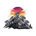 A stylized illustration of a pack of wolves on a rocky mountain Royalty Free Stock Photo