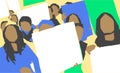 Stylized illustration painting of women protest march with blank signs in color