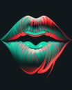 Stylized illustration of a pair of woman lips on a dark background. Generative AI