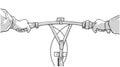 Stylized illustration of person holding bicycle handlebar