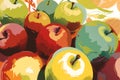 Stylized illustration of a pile of colorful apples