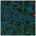 Stylized illustration of a printed circuit board featuring intricate, linear blue and green Royalty Free Stock Photo