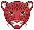 Stylized illustration of a red jaguar head with spotted pattern and a stern expression Royalty Free Stock Photo