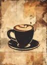 Stylization of retro poster for coffee shop on old paper texture. Royalty Free Stock Photo