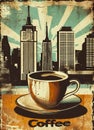 Stylization of retro poster for coffee shop on old paper texture. Royalty Free Stock Photo