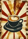 Stylization of retro poster for coffee shop on old paper texture. Royalty Free Stock Photo