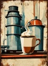 Stylization of retro poster for coffee shop on old paper texture. Royalty Free Stock Photo