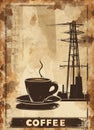 Stylization of retro poster for coffee shop on old paper texture. Royalty Free Stock Photo