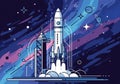 A stylized illustration of a rocket launch. The rocket, with a classic design featuring multiple Royalty Free Stock Photo