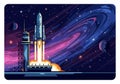 A stylized illustration of a rocket launching from a platform against Royalty Free Stock Photo