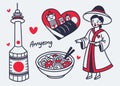 Stylized illustration showcases Seoul\'s landmarks and cultural elements in Royalty Free Stock Photo