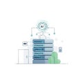 Artificial Intelligence Brain Connected to Data Server Stack Modern Flat Illustration of Machine Learning and Cloud Computing Tech Royalty Free Stock Photo