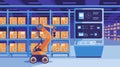 Stylized illustration of smart warehouse inventory system with RFID tags. Royalty Free Stock Photo